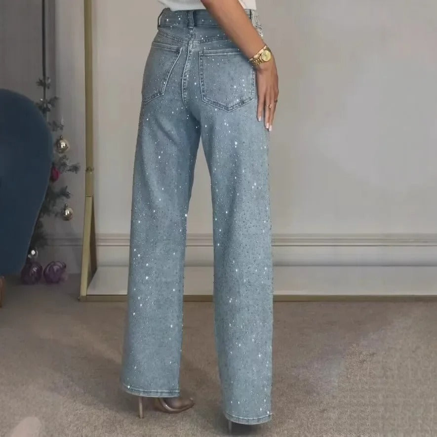 Sophie High Waisted Straight Leg Studded Jeans for Women