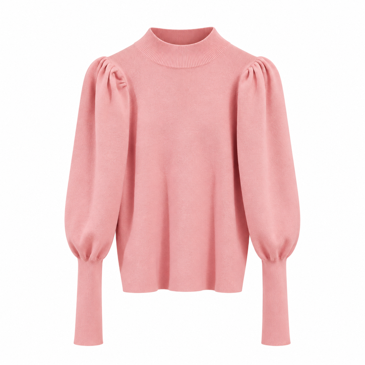 Evelyn Women's High Neck Knit Sweater with Puff Sleeves