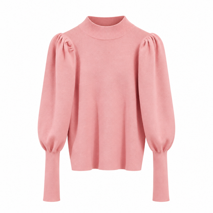 Evelyn Women's High Neck Knit Sweater with Puff Sleeves