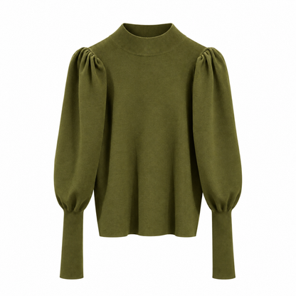 Evelyn Women's High Neck Knit Sweater with Puff Sleeves