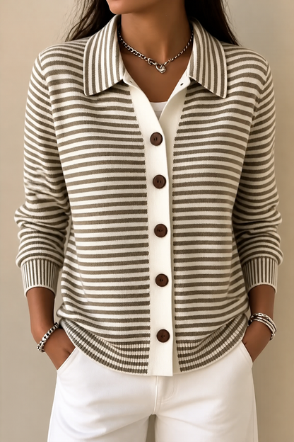 Ivy Women's Striped Knit Cardigan with Button Front