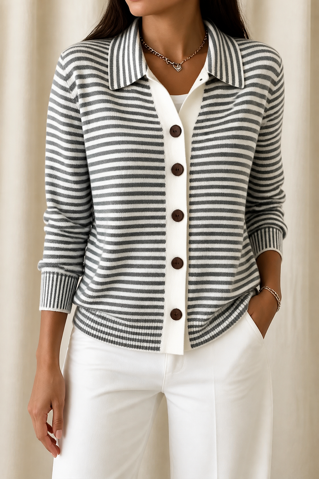 Ivy Women's Striped Knit Cardigan with Button Front