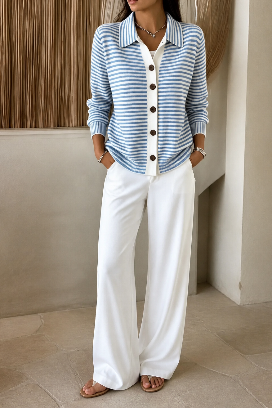 Ivy Women's Striped Knit Cardigan with Button Front