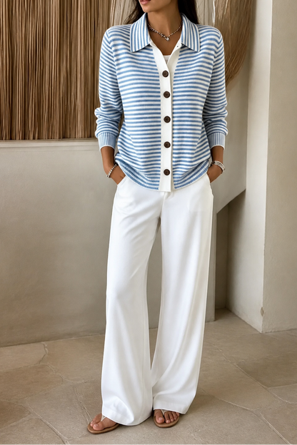 Ivy Women's Striped Knit Cardigan with Button Front