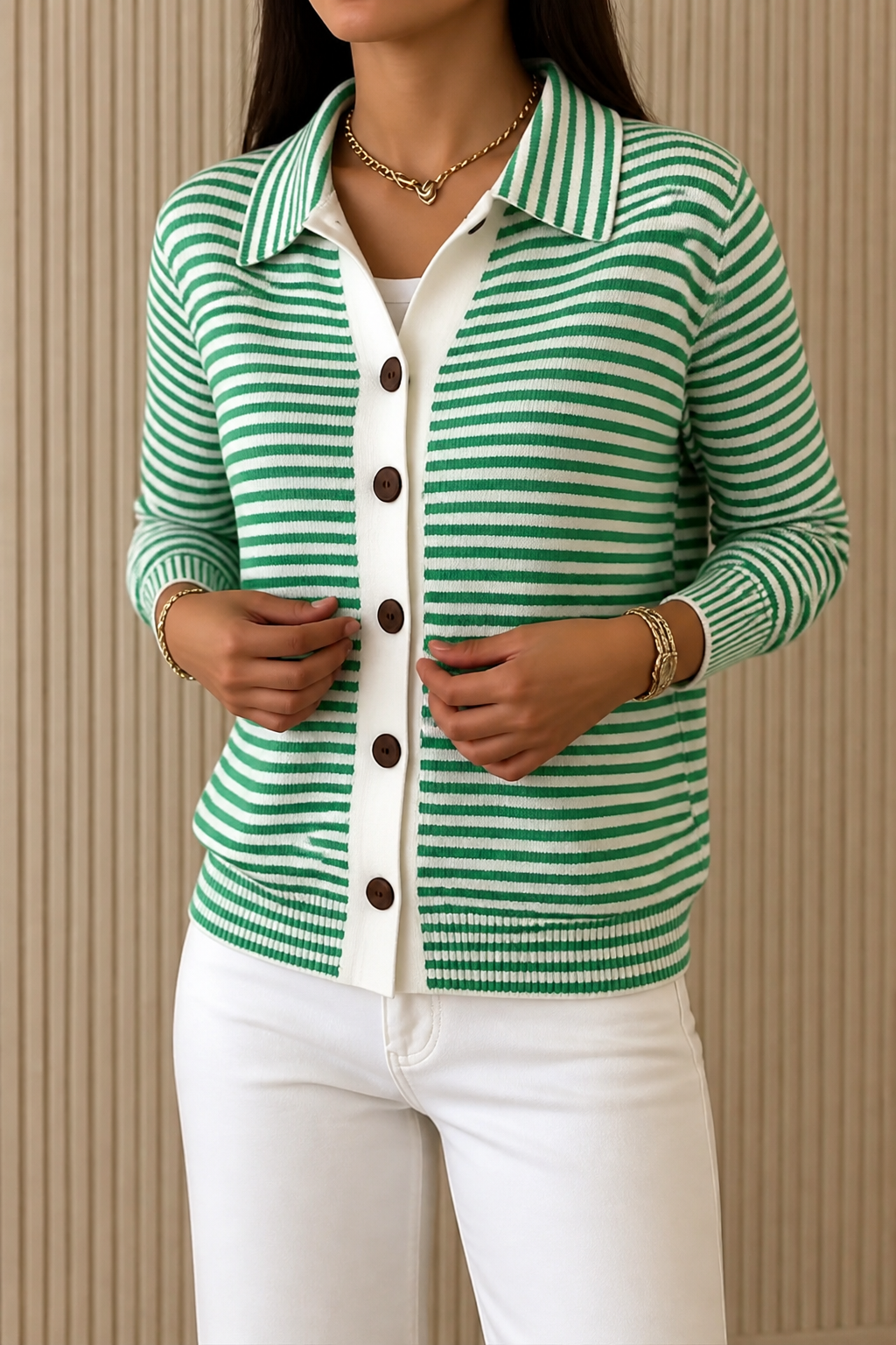 Ivy Women's Striped Knit Cardigan with Button Front