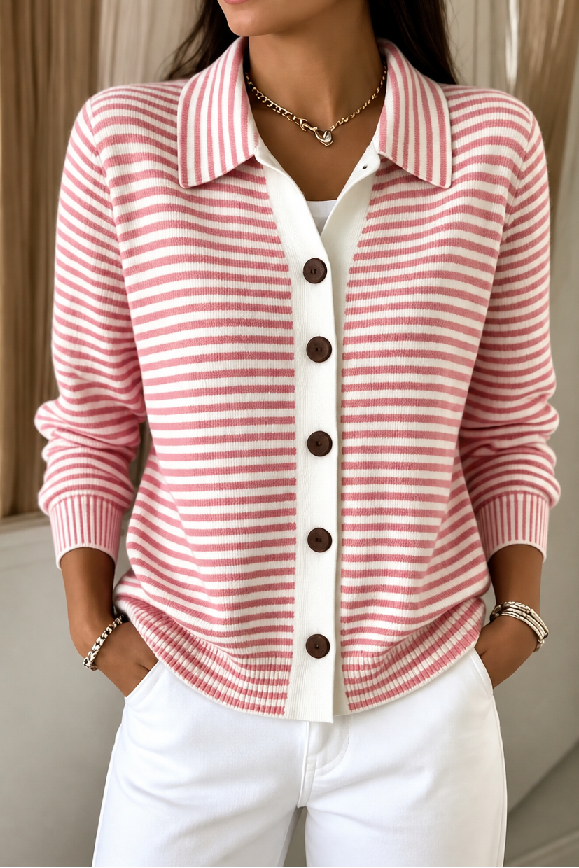 Ivy Women's Striped Knit Cardigan with Button Front