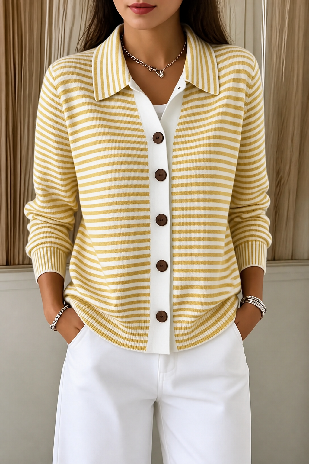 Ivy Women's Striped Knit Cardigan with Button Front