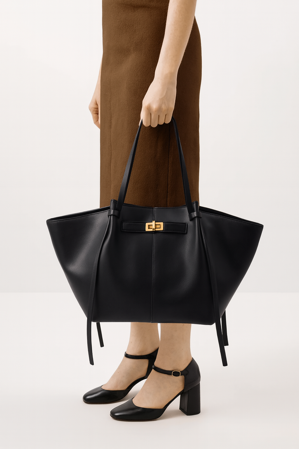 Daphne Women's Large Tote Bag with Gold Clasp
