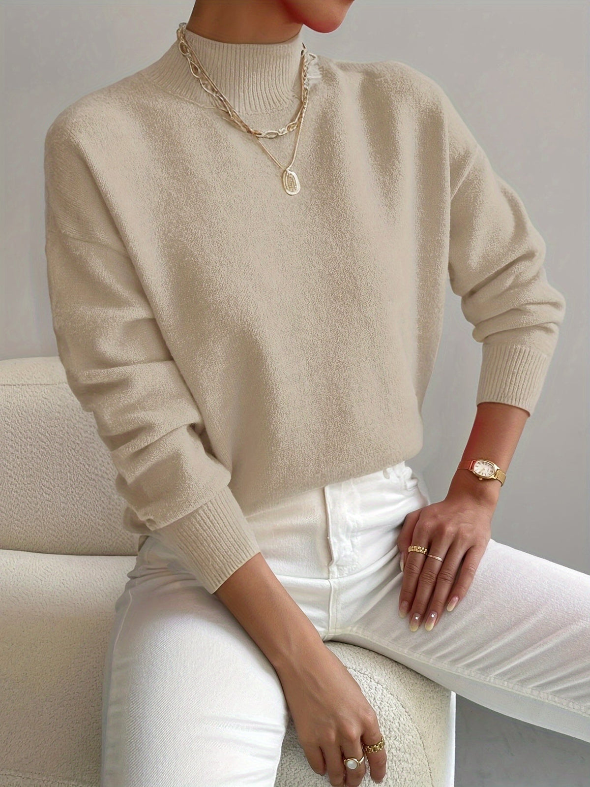 Audrey Women's Soft Knit Sweater with Stand Up Collar