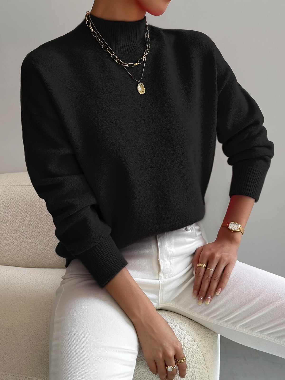 Audrey Women's Soft Knit Sweater with Stand Up Collar