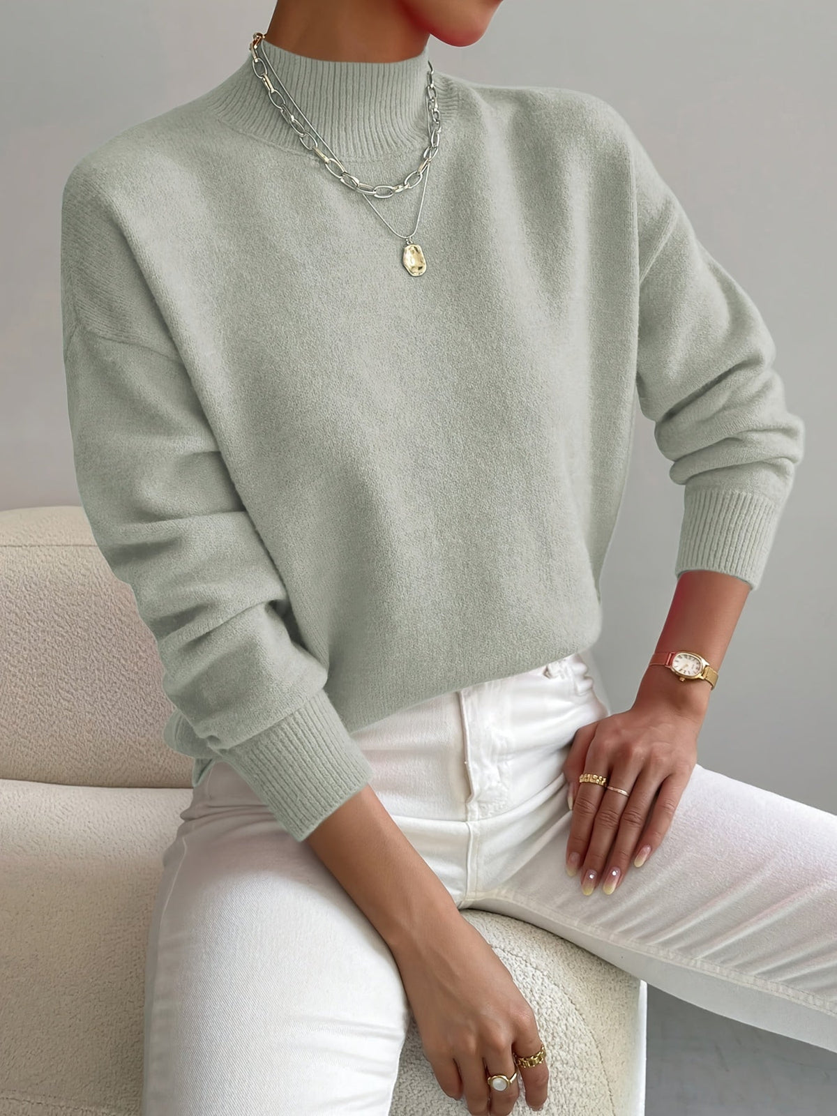 Audrey Women's Soft Knit Sweater with Stand Up Collar